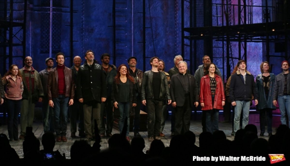 Aaron Lazar, Jimmy Nail, Rachel Tucker, Michael Esper, Fred Applegate, Sally Ann Triplett and Collin Kelly- Sordelet with the cast at 