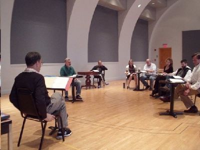 The whole company rehearsing with Ted Pappas. Photo