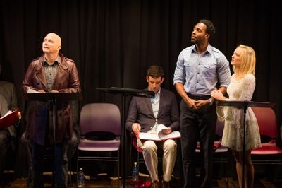 Michael Cerveris, Clifton Duncan as Ferdinand, and Auden Thornton as Miranda Photo