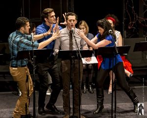 Josh Grisetti (center) with Joel Perez, Sergi Robles and Natalie Charle Ellis in THE NOTEWORTHY LIFE OF HOWARD BARNES @ BroadwayWorld Josh Grisetti (center) with Joel Perez, Sergi Robles and Natalie Charle Ellis in THE Photo