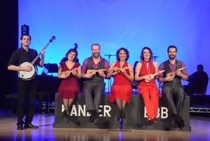 Music Director Jason Cohen plays banjo as Denise Summerford, Kenneth Kyle Martinez, Lisa Sabin, Melissa Marye Lehman, and Christopher DeProphetis @ BroadwayWorld Music Director Jason Cohen plays banjo as Denise Summerford, Kenneth Kyle Martinez, L Photo