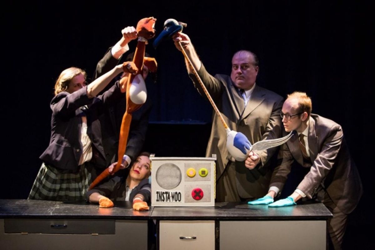 Otter and Booby - Hanley Smith, Eric Wright (obscured), Clare McNulty (Otter puppeteers), Tyler Bunch and Spencer Lott (Booby puppeteers) at 