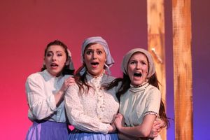 Daina Goldenberg as Hodel, Lindsay Powers as Tzeitel, and Walker Caplan as Chava Photo