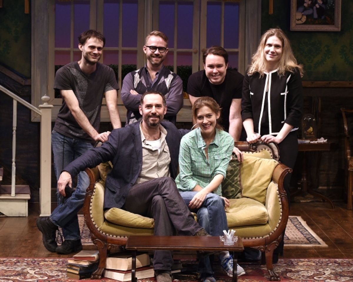 back row: Evan Roby (Lighting), Ryan J. Moller (Costume), Stephen K. Dobay (Scenic), Taryn Sacarmon (Managing Director QT) front row: Adam Dannheisser (Director) and Sandy Rustin (playwright) at 