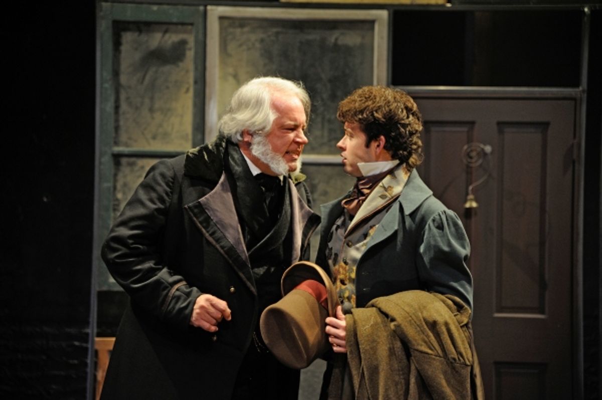 Fred Sullivan, Jr. as Ebenezer Scrooge and Michael Jennings Mahoney as Fred at 