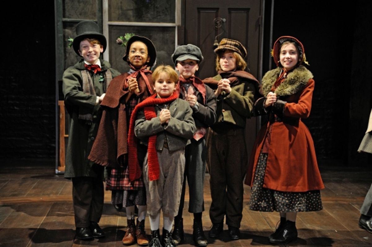 Thomas Fitzgerald, Samia Nash, Henry Siravo, Ronin Walter Scott, Bobby Miller III and Emma Broomfield as carolers at 