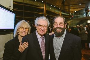 Margery Gray Harnick, Sheldon Harnick and cast member Jonathan Hadary  Photo