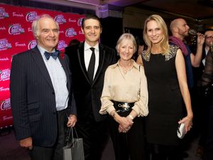 Tom Chambers with his parents Stuart and Rosmary and wife Clare Harding Photo