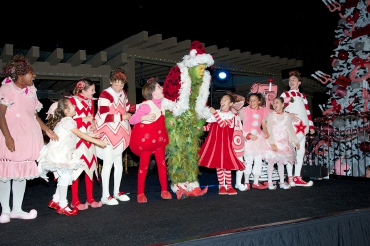 The Grinch (Burke Moses) and the cast of Dr. Seuss'' HOW THE GRINCH STOLE CHRISTMAS at 
