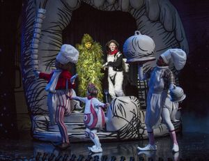 Burke Moses as The Grinch and Jeffrey Schecter as Young Max (center) with David Kirk  Photo