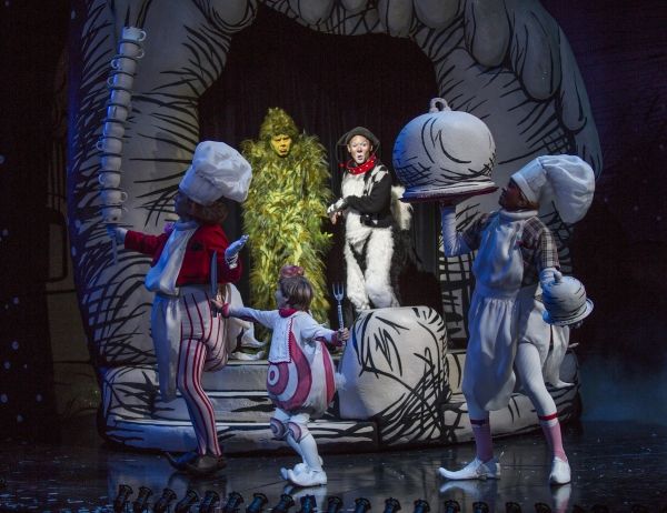 Burke Moses as The Grinch and Jeffrey Schecter as Young Max (center) with David Kirk  Photo