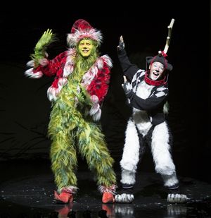 Burke Moses as The Grinch and Jeffrey Schecter as Young Max @ BroadwayWorld Burke Moses as The Grinch and Jeffrey Schecter as Young Max Photo
