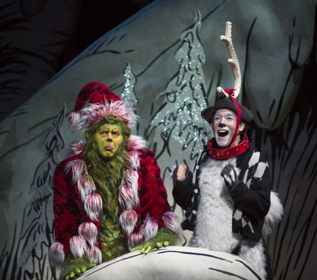 Burke Moses as The Grinch and Jeffrey Schecter as Young Max at 