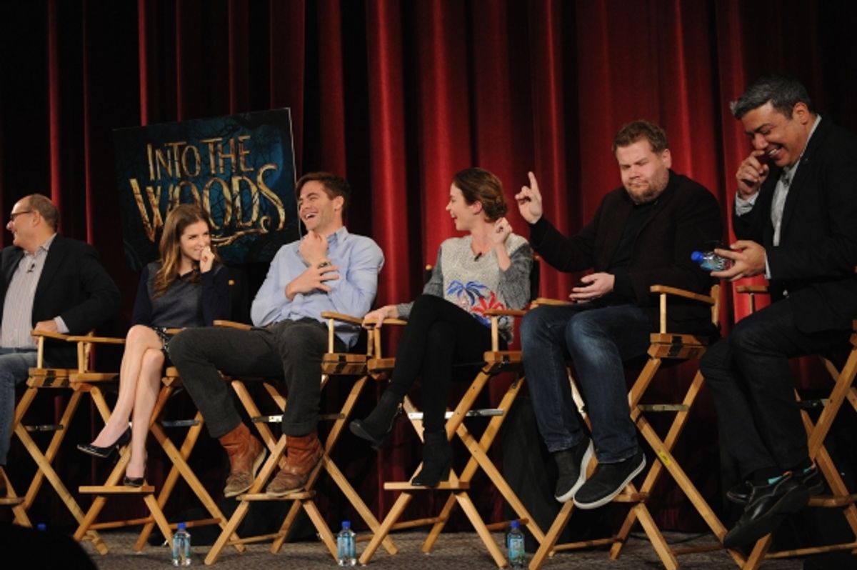  James Lapine, Anna Kendrick, Chris Pine, Emily Blunt, James Corden and mediator Eugene Hernandez at 