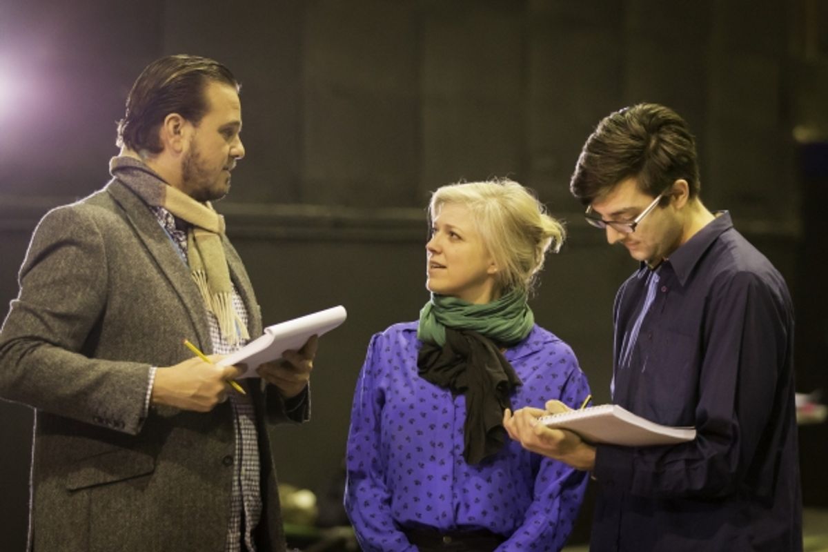 Assistant directors Nic Greenshields and Geoffrey Williams with Caroline Harker (center) at 
