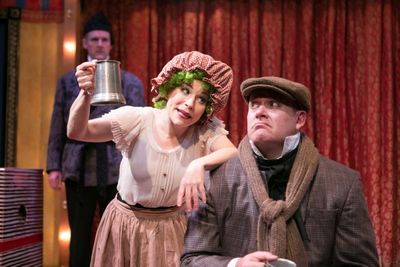  Peter Boyer (Scrooge) and the Cratchits (Tracey Stephens and Michael Sharp Photo
