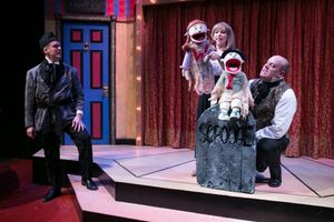 Peter Boyer (Scrooge) observes Tracey Stephens (Want) and Michael Sharp @ BroadwayWorld Peter Boyer (Scrooge) observes Tracey Stephens (Want) and Michael Sharp Photo