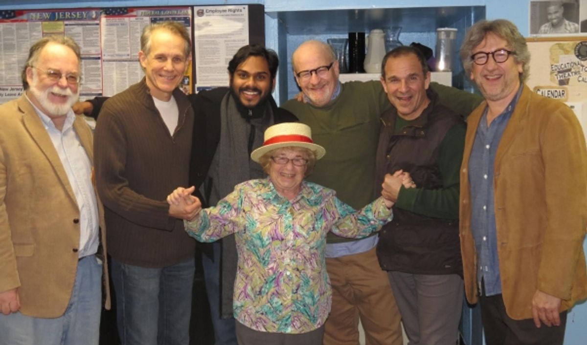 Mark St. Germain, Jim Walton, Rohan Kymal, Wally Dunn, Donald Corren, John Markus -- center Dr. Ruth Westheimer at 