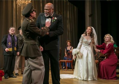 (Raphael Nash Thompson) confronts his son-in-law-to-be Claudio (left, Charles Pastern Photo