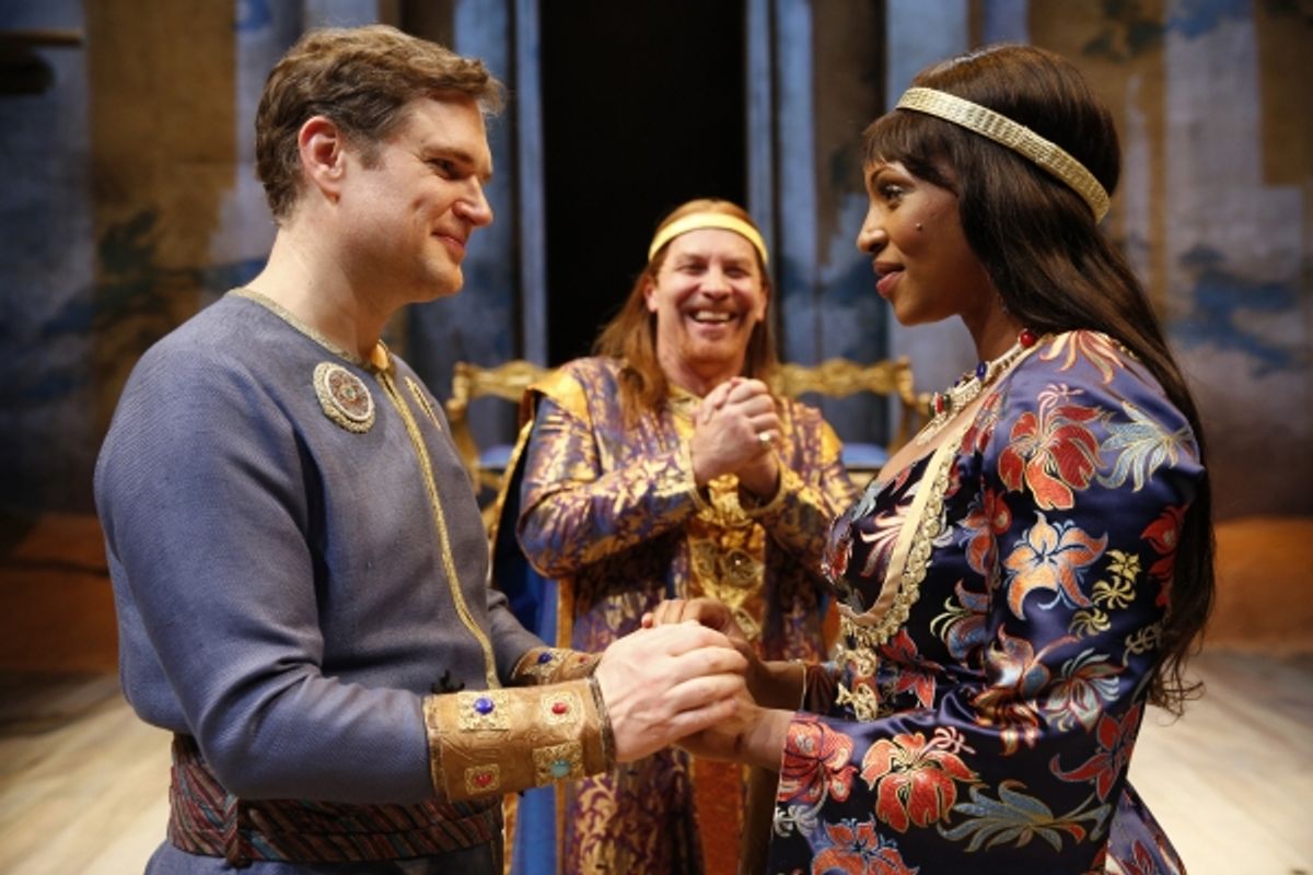 Pericles (Ben Carlson) weds Thaisa (Lisa Berry) to the delight of her father, King Simonides (Kevin Gudahl, at center) at 
