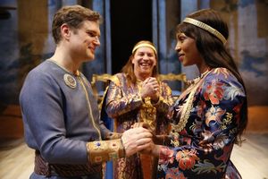 Pericles (Ben Carlson) weds Thaisa (Lisa Berry) to the delight of her father, King Simonides (Kevin Gudahl, at center) @ BroadwayWorld Pericles (Ben Carlson) weds Thaisa (Lisa Berry) to the delight of her father, King Si Photo