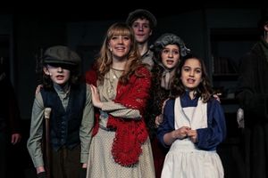 Harrison Devlin (Tiny Tim), Audrey Montague (Kathy Cratchit), Chandler Garry (Peter C Photo