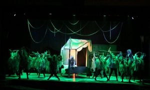 Scrooge (Joel Rainey), Ghost of Jacob Marley (Alan Payne) and the ensemble Photo