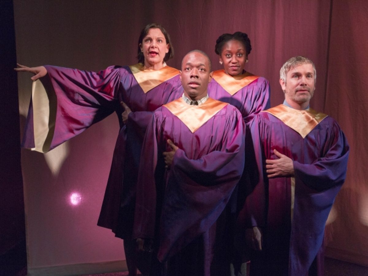 Kate Benson, Nana Mensah, David Barlow, and Ronald Alexander Peet in â€"Iâ€™ll Never Love Againâ€ by Clare Baron directed by Michael Leibenluft at 