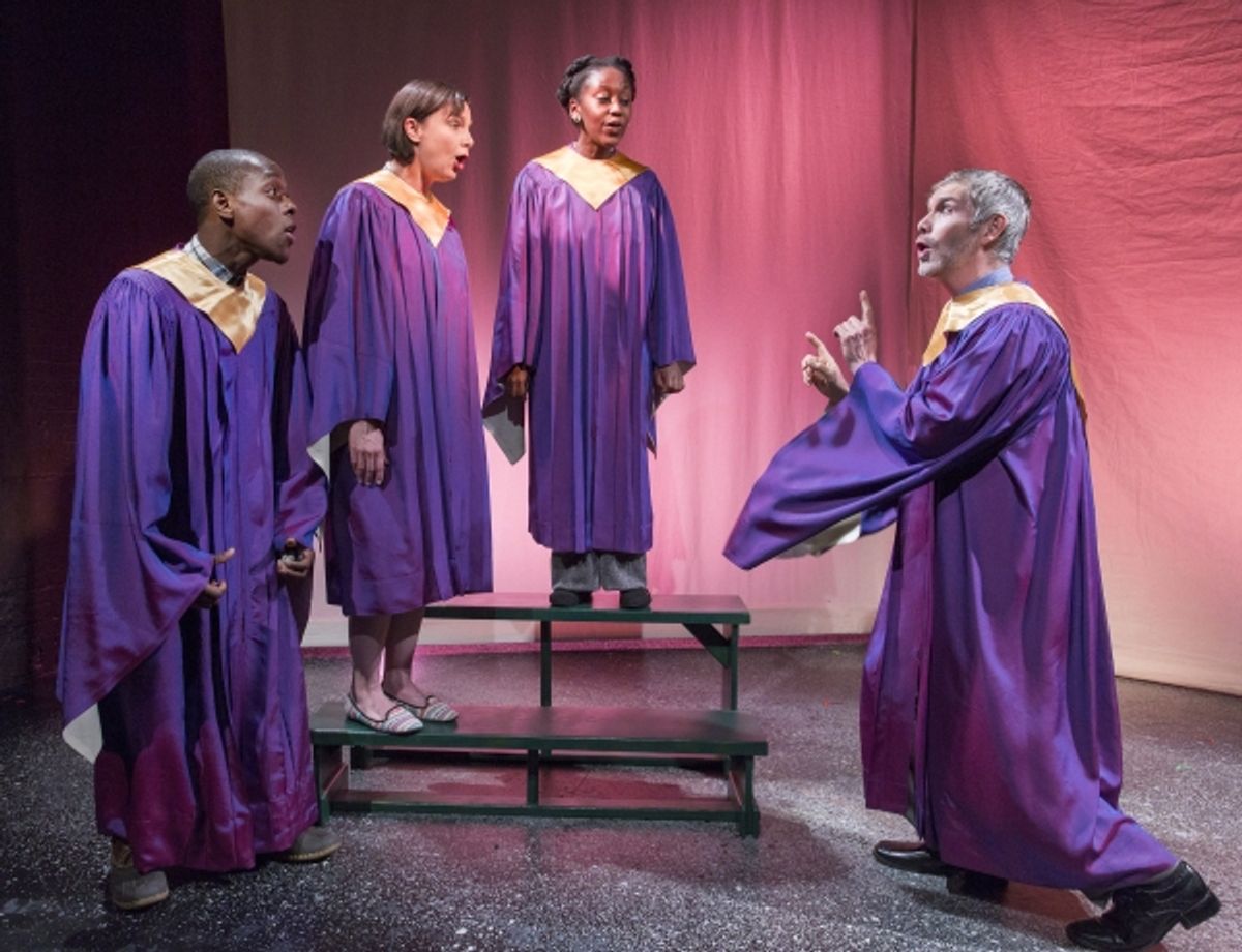 Robert Alexander Peet, Kate Benson, Nina Mensah, and David Barlow in â€"Iâ€™ll Never Love Againâ€ by Clare Baron directed by Michael Leibenluft at 