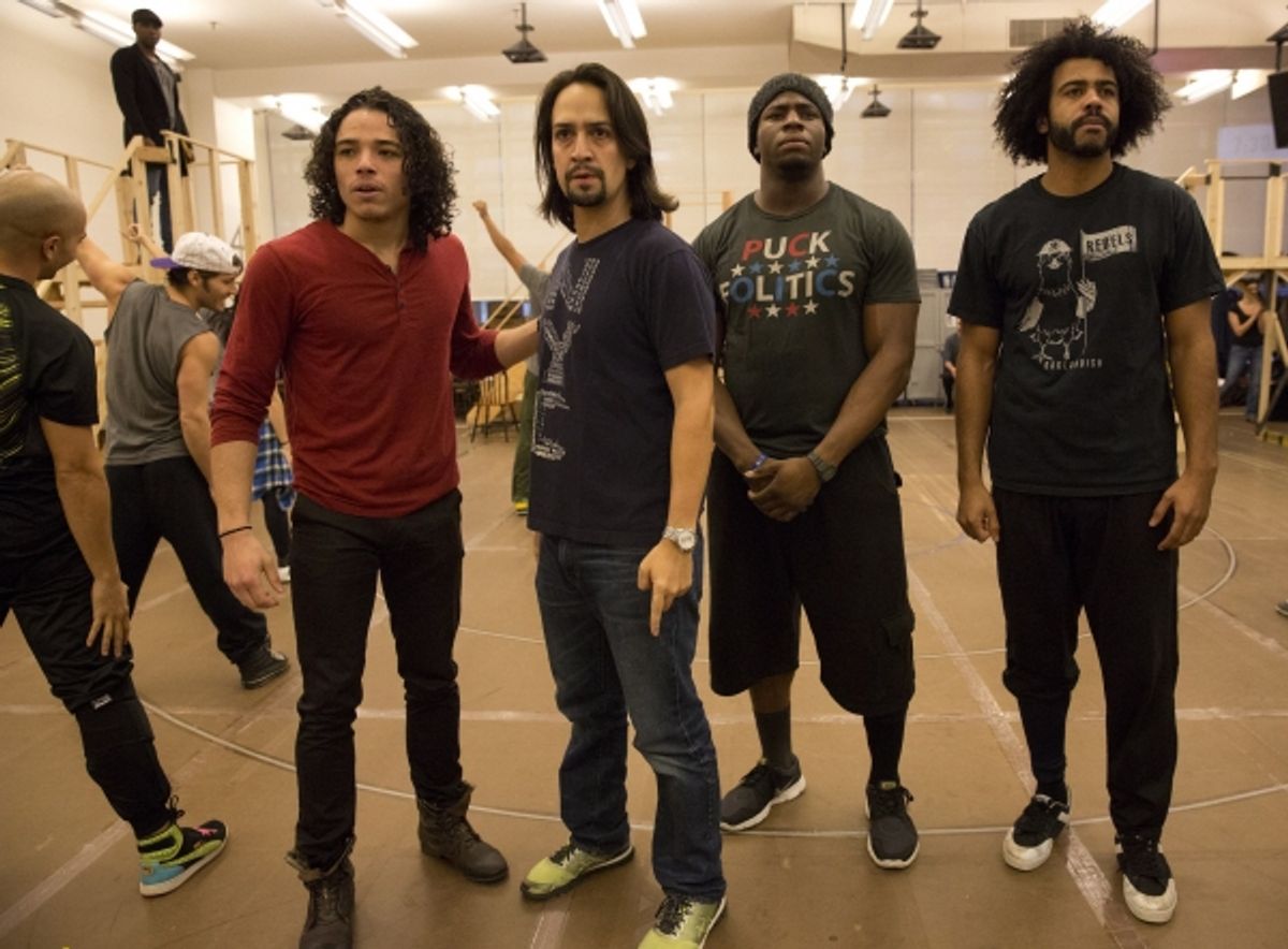 Anthony Ramos, Lin-Manuel Miranda, Okieriete Onaodowan, and Daveed Diggs at 