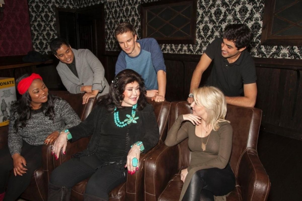 Barbara Van Orden spends time with each of the 2015 contestants during rehearsal - Lft to Rt:  Elizabeth Adabale, Melvin Biteng, Barbara Van Orden, Mack Cary, Rachael Johnson & D.J. Blickenstaff
 at 