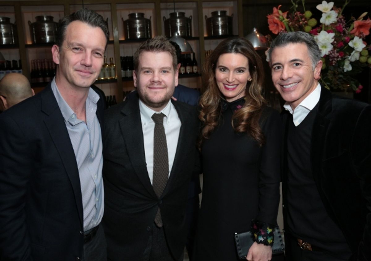 Sean Bailey, James Corden, Charmaine Bailey and Ricky Strauss arrive as Disney celebrates the Golden Globes Best Picture nominated Into the Woods with Meryl Streep, Anna Kendrick, James Corden, Rob Marshall and Executives in Los Angeles, California on Sat at 