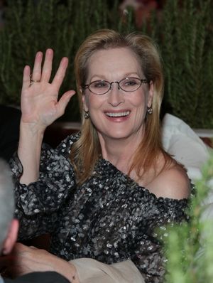 Meryl Streep says hello as Disney celebrates the Golden Globes Best Picture nominated Into the Woods with Meryl Streep, Anna Kendrick, James Corden, Rob Marshall and Executives in Los Angeles, California on Saturday, January 10, 2015. (Photo: Alex J. Berl @ BroadwayWorld Meryl Streep says hello as Disney celebrates the Golden Globes Best Picture nominated Photo