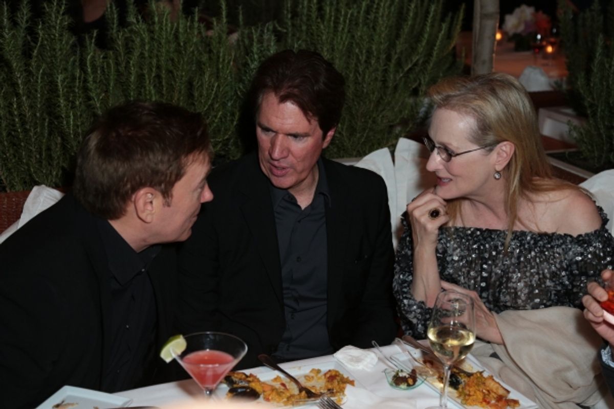Kevin Huvane, Rob Marshall and  Meryl Streep chat as Disney celebrates the Golden Globes Best Picture nominated Into the Woods with Meryl Streep, Anna Kendrick, James Corden, Rob Marshall and Executives in Los Angeles, California on Saturday, January 10,  at 