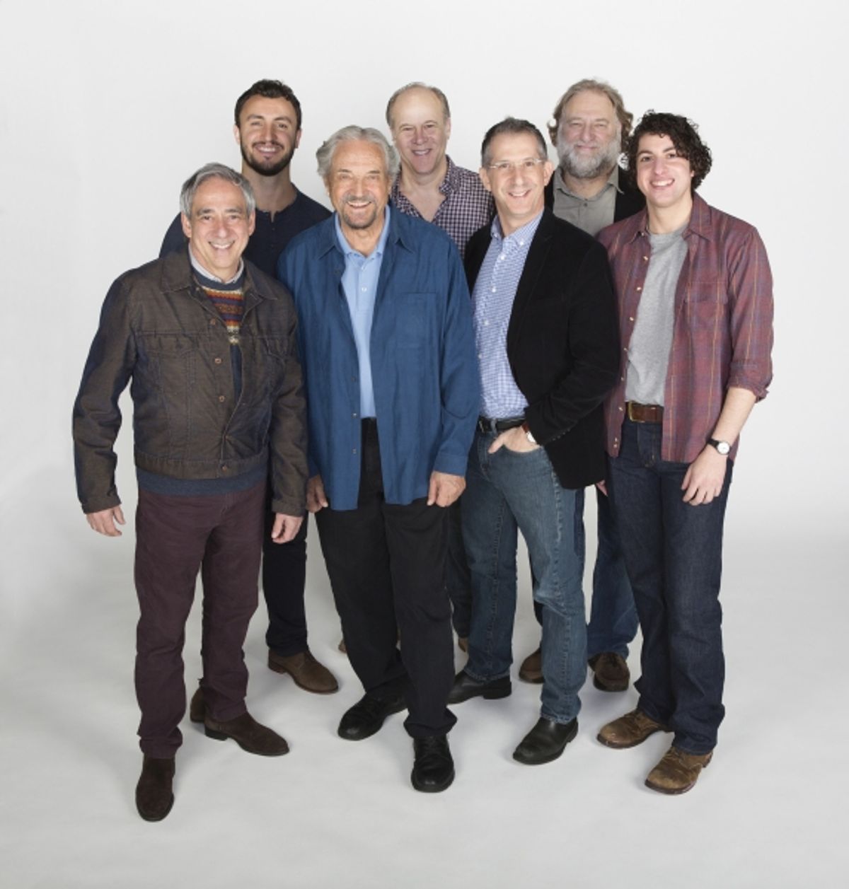Old Globe Artistic Director Barry Edelstein (third from right) directs The Twenty-seventh Man, featuring (from left) Robert Dorfman, Lowell Byers, Hal Linden, James Shanklin, Ron Orbach, and Eli Gelb at 