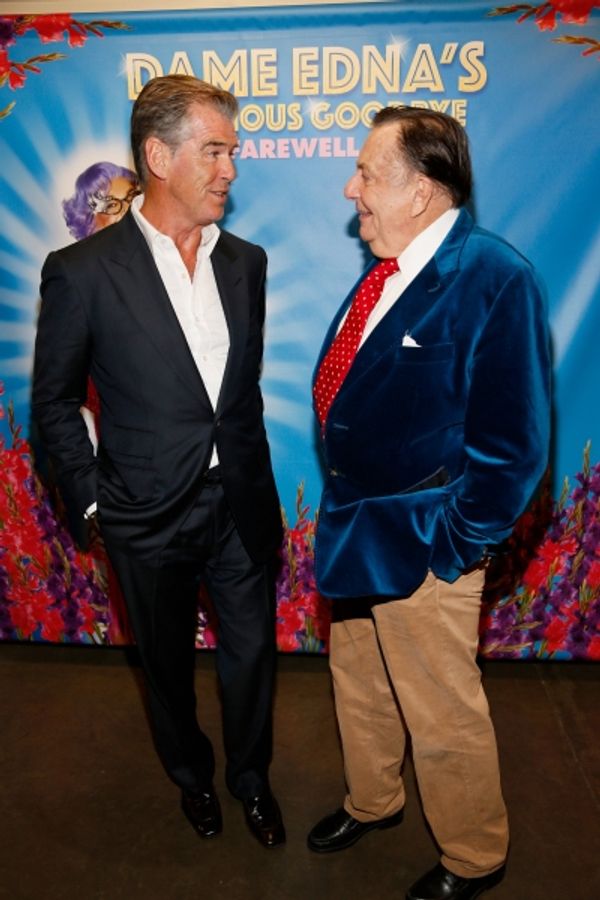 Actor Pierce Brosnan and Dame Edna creator and performer Barry Humphries Photo