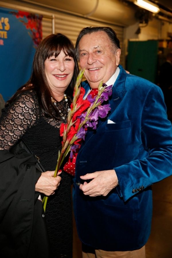 Actress Anjelica Huston and Dame Edna creator and performer Barry Humphries Photo