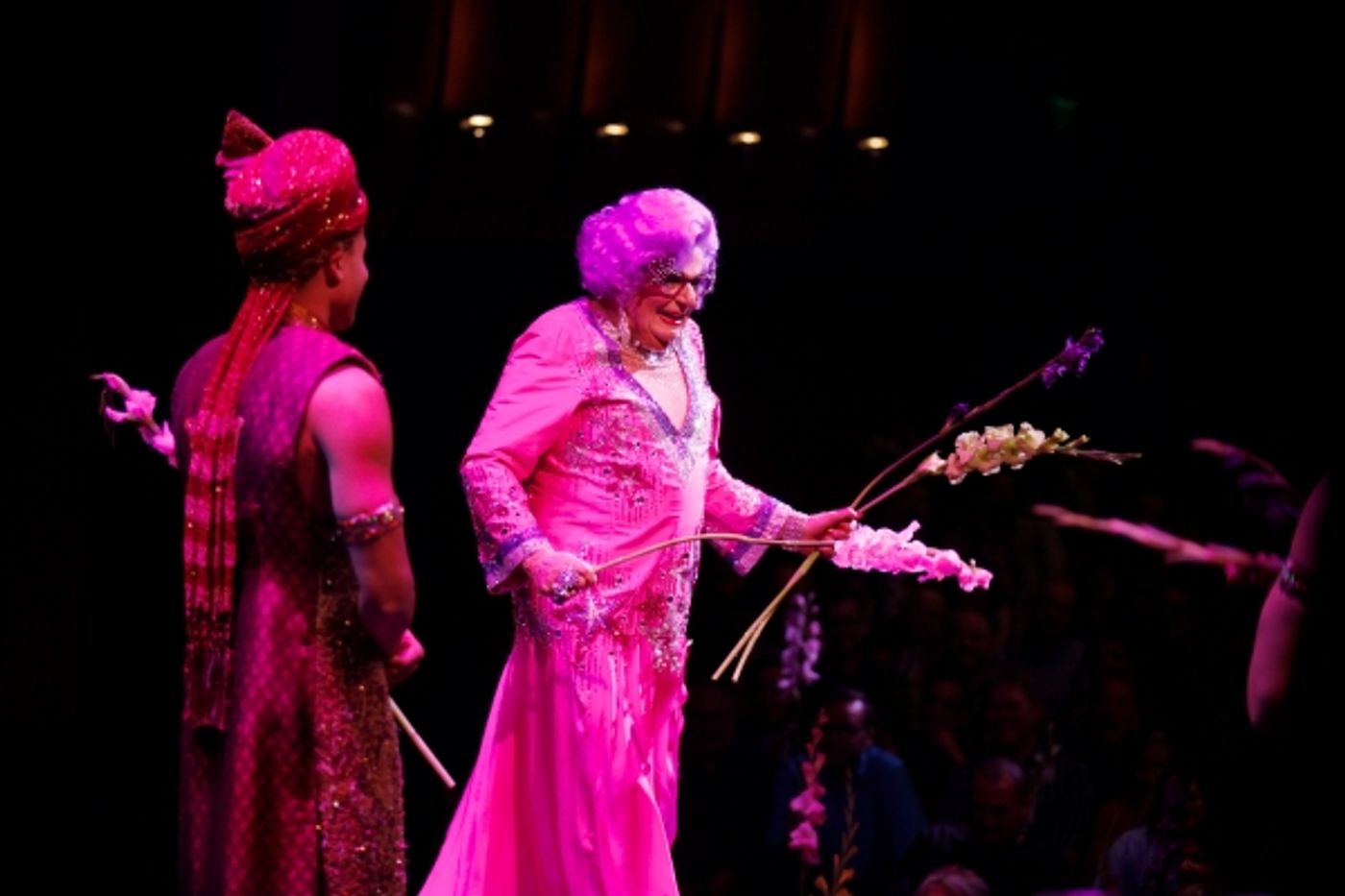 Photo Flash: Pierce Brosnan, Anjelica Huston, Michael Feinstein and More Celebrate Dame Edna's GLORIOUS GOODBYE Opening in L.A.  Image