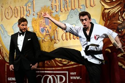 Chris Pratt performs in a skit with Sam Clark  Photo