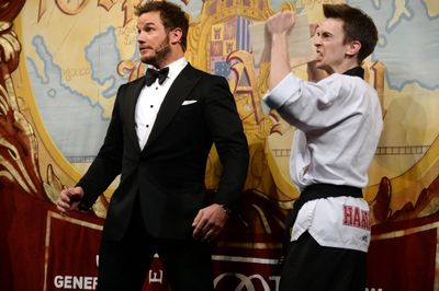 Chris Pratt performs in a skit with Sam Clark  Photo
