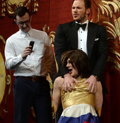 Chris Pratt performs in a skit with Matt Walker and Larkin McCann Photo