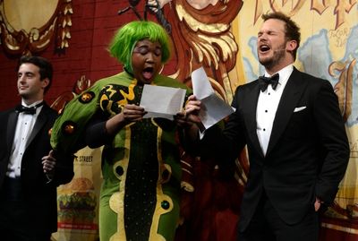 Chris Pratt performs in a skit with Joshua Campbell Photo