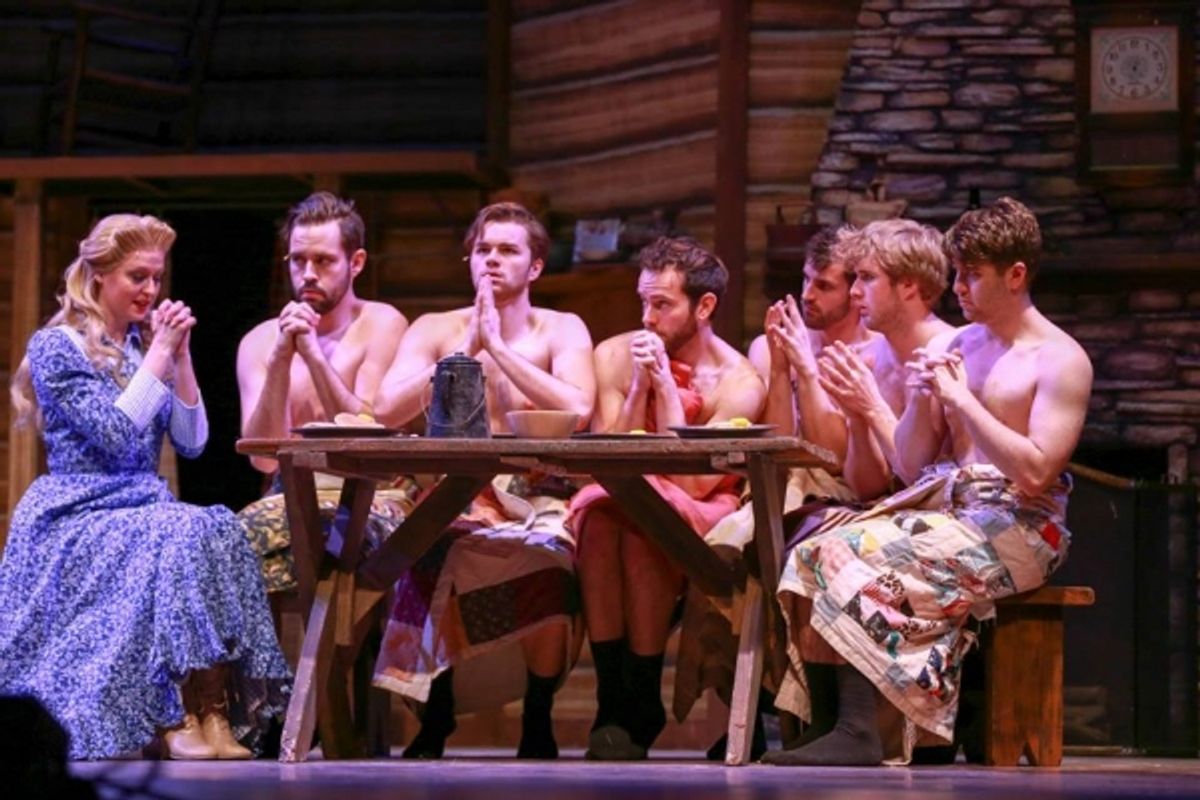Kate Marshall (Milly), Wesley Drummond (Benjamin), Carver Duncan (Caleb), Matt Casey (Daniel), Ben Cramer (Ephraim), William Leonard (Frank) and Max King (Gideon) at First Look at the National Tour of SEVEN BRIDES FOR SEVEN BROTHERS