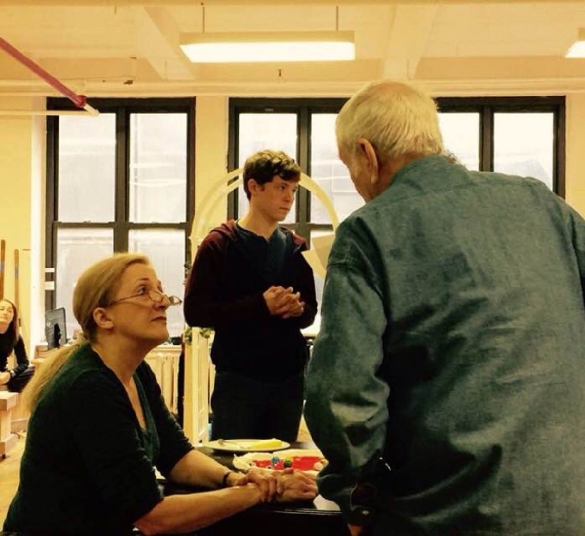 Donna Migliaccio and John Kander discuss a song in Kid Victory. Photo by Jake Winn. at 