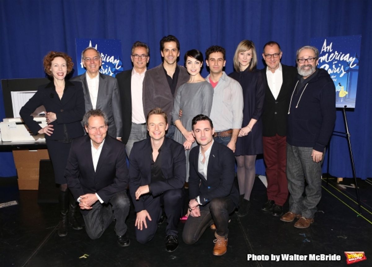 Veanne Cox, producers Ray Furman, Van Kaplan, music director Rob Fisher, director/choreographer Christopher Wheeldon, actors Robert Faircild, Leanne Cope, Max Von Essen, Brandon Uranowitz, Jill Paice, producer Stuart Oken and playwright Craig Lucas at 