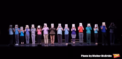 Brian D'Arcy James and Brad Oscar with the cast  Photo