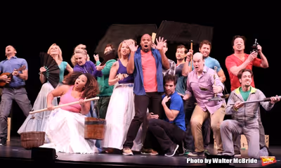 Michael James Scott and cast during a rehearsal presentation of 'Something Rotten! A  Photo