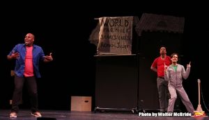 Michael James Scott and cast during a rehearsal presentation of 'Something Rotten! A  Photo