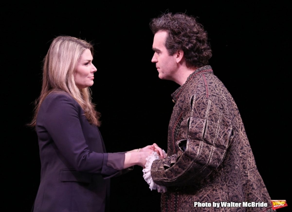 Heidi Blickenstaff and Brian D'Arcy James during a rehearsal presentation of 'Something Rotten! A Very New Musical'  at the Little Shubert Theatre on February 17, 2015 in New York City.  at 