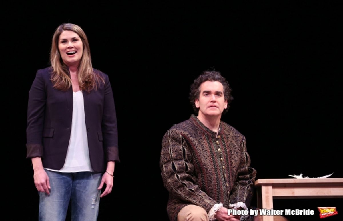 Heidi Blickenstaff and Brian D'Arcy James during a rehearsal presentation of 'Something Rotten! A Very New Musical'  at the Little Shubert Theatre on February 17, 2015 in New York City.  at 